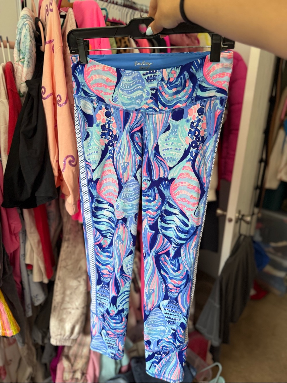 Lilly Pulitzer Blue Pink Multicolor Abstract Leggings
